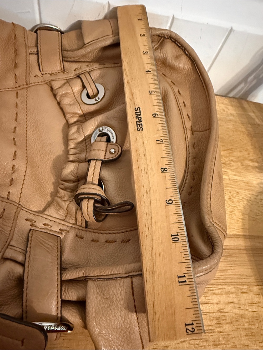 b. makowsky Tan Leather Shoulder Bag with Silver Hardware - Picture 11 of 13
